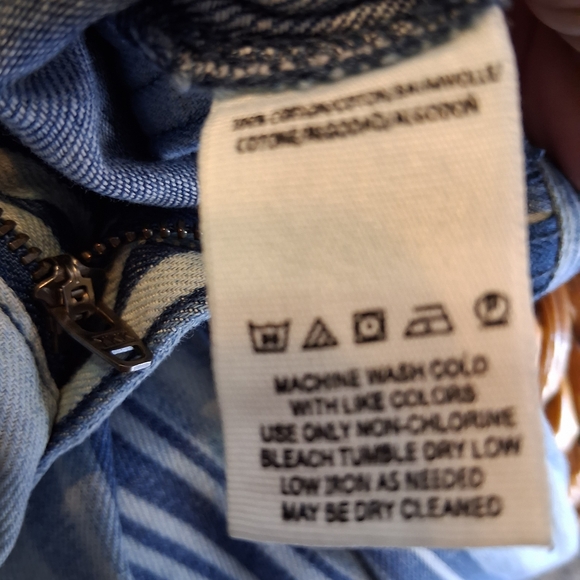 🎀 Free People We The Free Indigo Haze Journey Flare Striped Retro Jeans Sz.31 - Picture 12 of 13